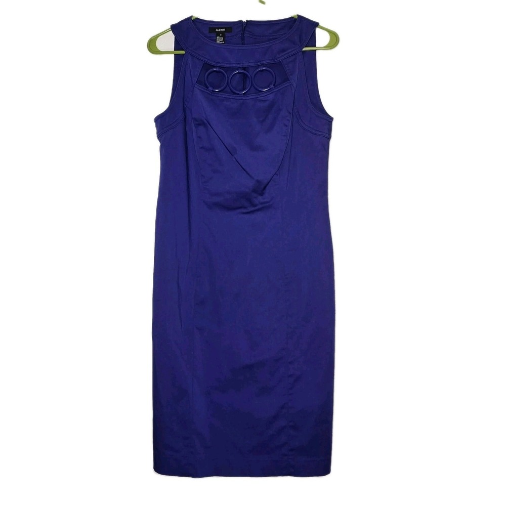 Alfani Size 4 GUC Blue‎ Sheath Dress Sleeveless Ring Detail Career Chic 💙✨